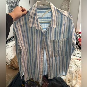 Abercrombie & Fitch Blue and White Striped Button Down Shirt